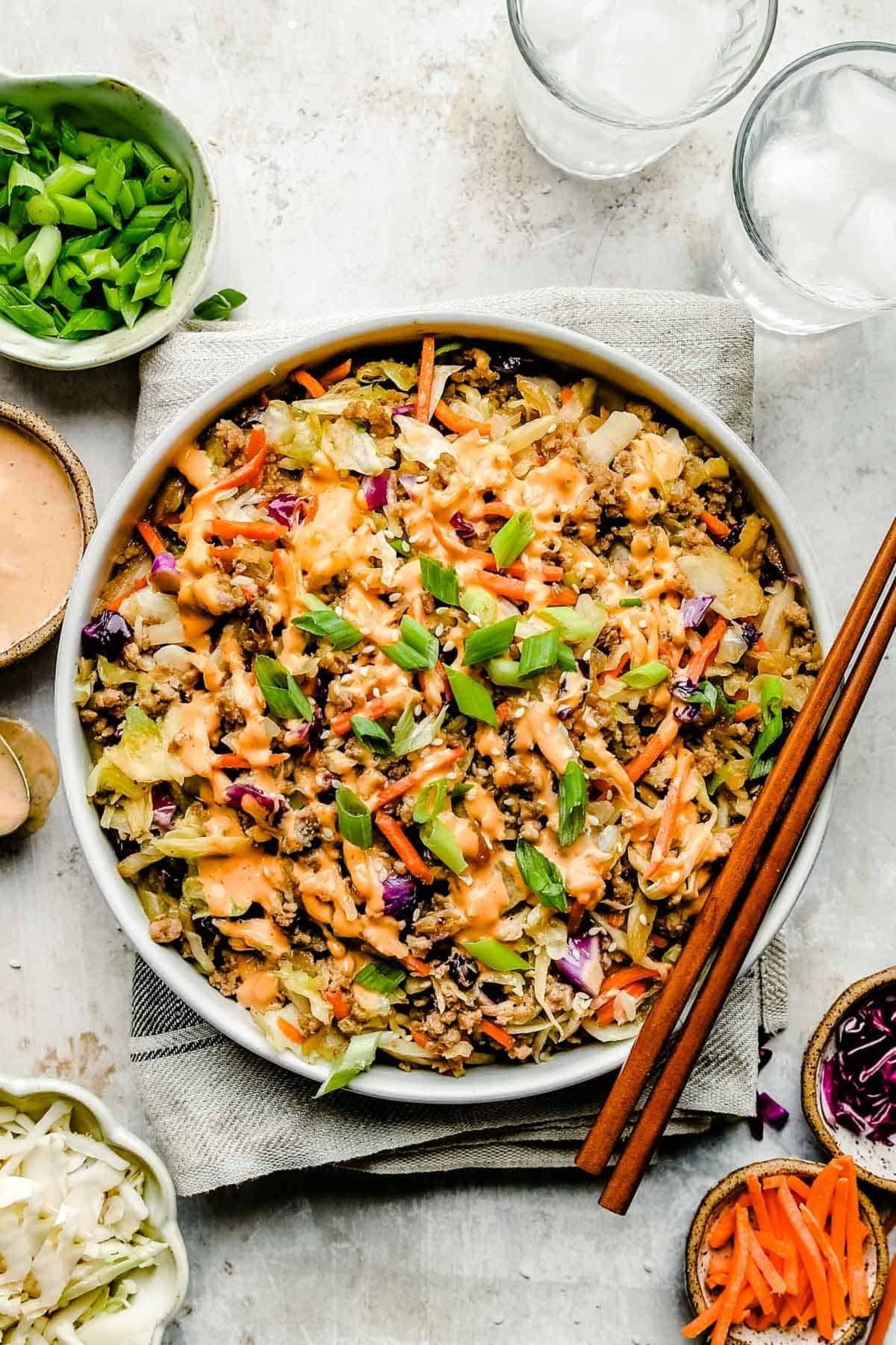 Sesame chicken egg roll Bowl